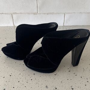 Adrianna Papell Black Velvet Mules Block Heel Peep Toe Dress Shoes Women’s Sz 8